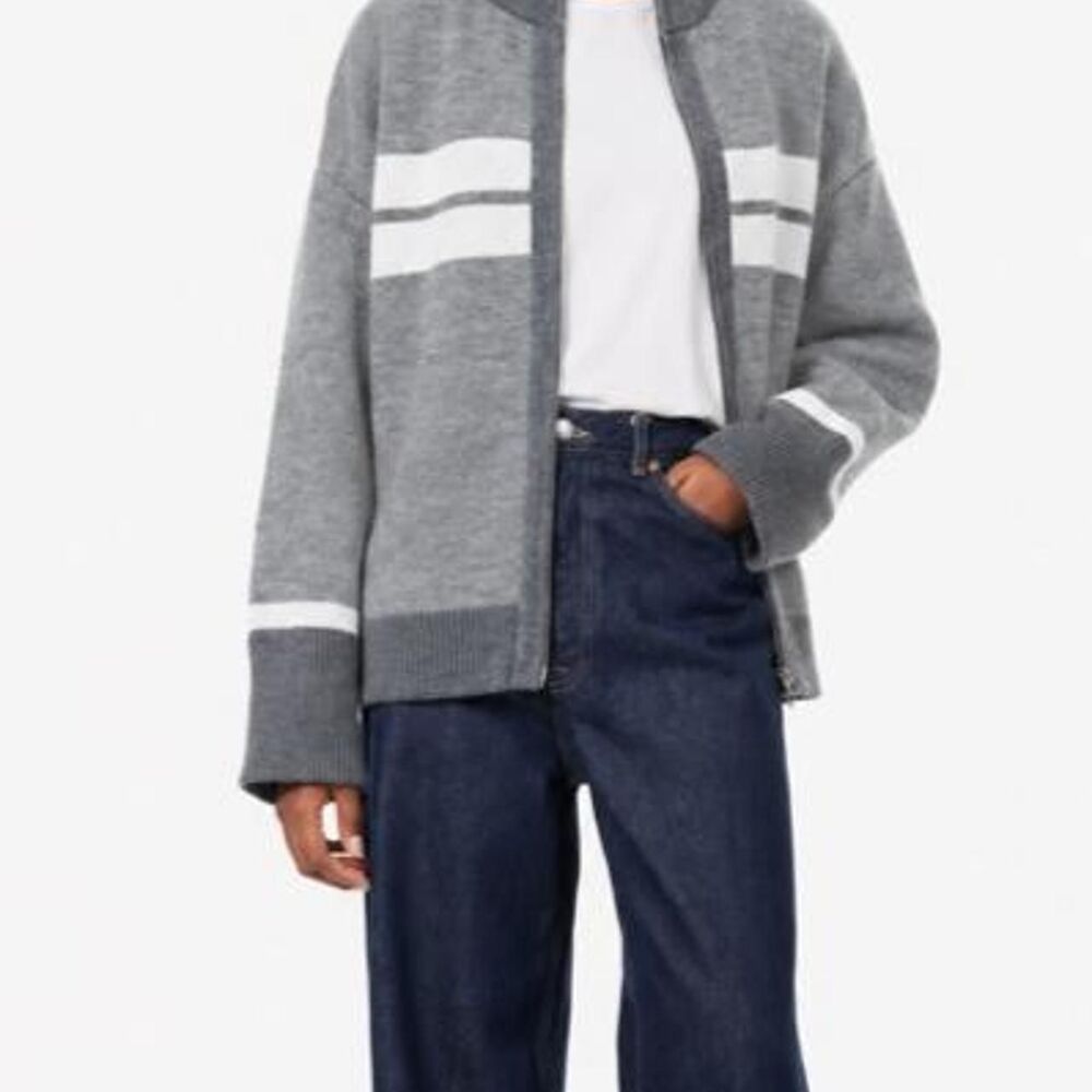 Sisters & Seekers Muffle Knit Oversized Zip Cardigan – Grey/White – XS – NWT
